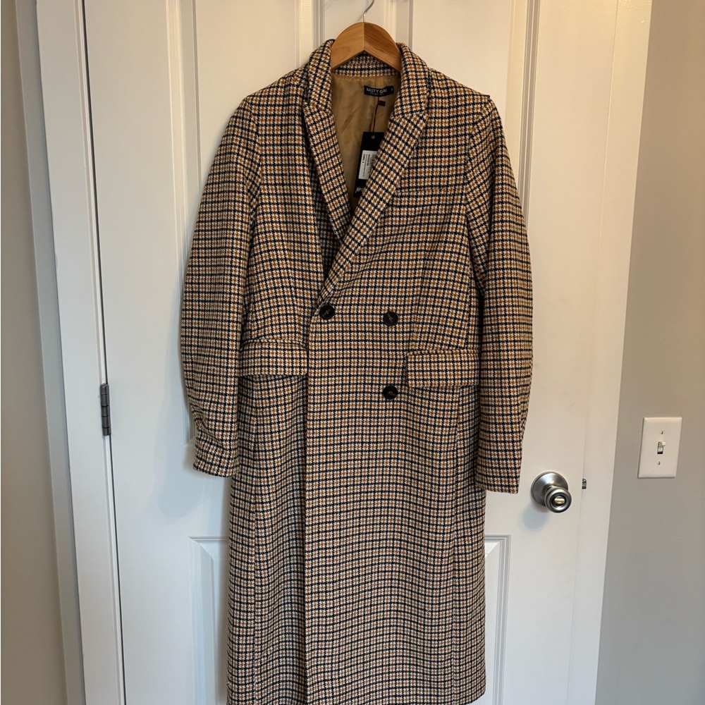 NWT Nasty Gal houndstooth Double-Breasted Trench Coat - Picture 2 of 9